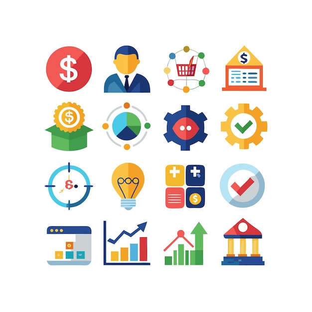 Colección de iconos de negocios y finanzas Ilustración vectorial para documentos, sitios web y aplicaciones