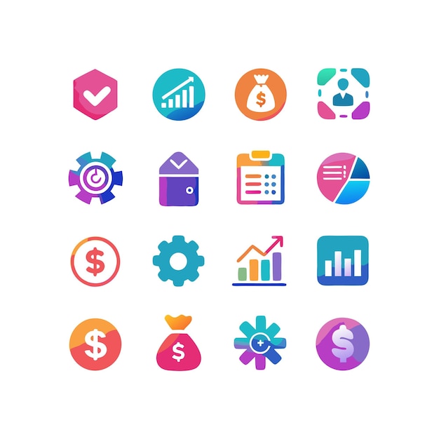 Colección de iconos de negocios y finanzas Ilustración vectorial para documentos, sitios web y aplicaciones