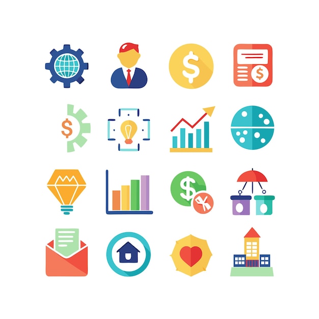 Colección de iconos de negocios y finanzas Ilustración vectorial para documentos, sitios web y aplicaciones
