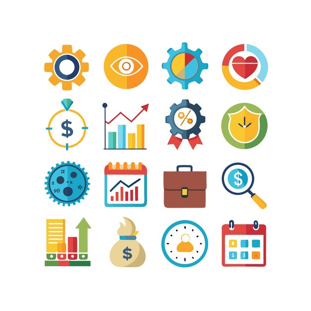 Colección de iconos de negocios y finanzas Ilustración vectorial para documentos, sitios web y aplicaciones