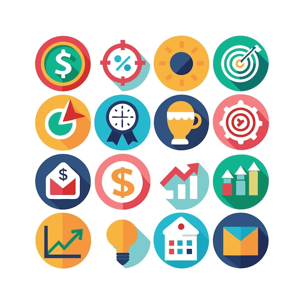 Colección de iconos de negocios y finanzas Ilustración vectorial para documentos, sitios web y aplicaciones