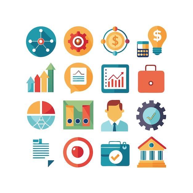 Colección de iconos de negocios y finanzas Ilustración vectorial para documentos, sitios web y aplicaciones