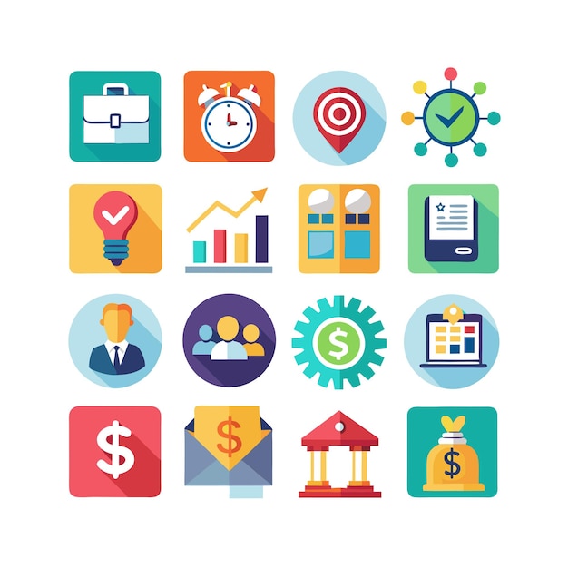 Colección de iconos de negocios y finanzas Ilustración vectorial para documentos, sitios web y aplicaciones