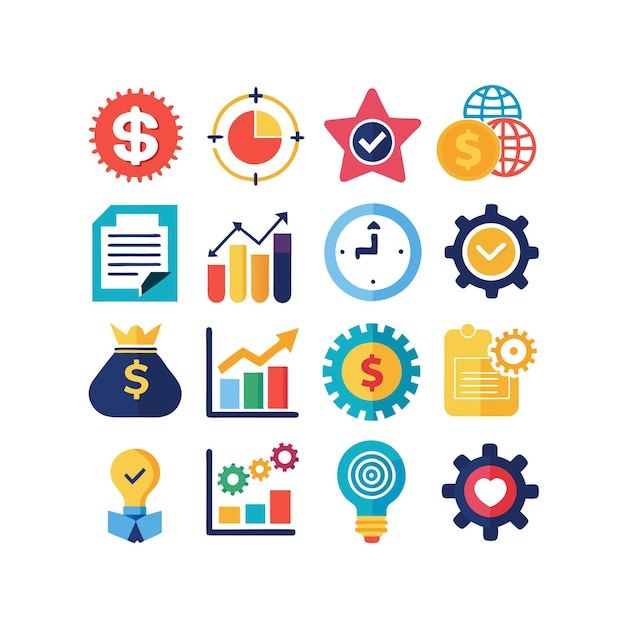 Colección de iconos de negocios y finanzas Ilustración vectorial para documentos, sitios web y aplicaciones