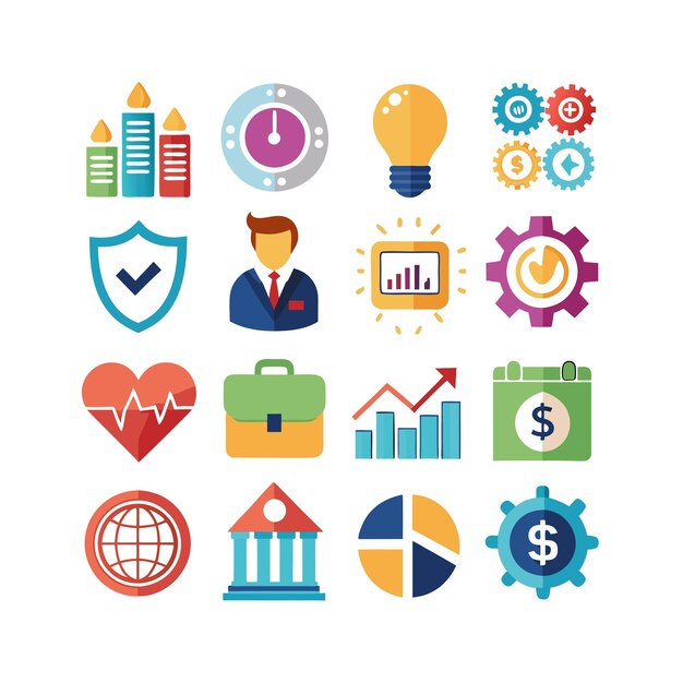 Colección de iconos de negocios y finanzas Ilustración vectorial para documentos, sitios web y aplicaciones