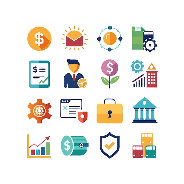 Colección de iconos de negocios y finanzas Ilustración vectorial para documentos, sitios web y aplicaciones