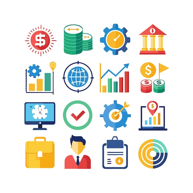Colección de iconos de negocios y finanzas Ilustración vectorial para documentos, sitios web y aplicaciones