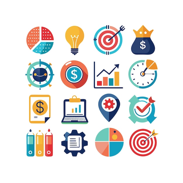 Colección de iconos de negocios y finanzas Ilustración vectorial para documentos, sitios web y aplicaciones