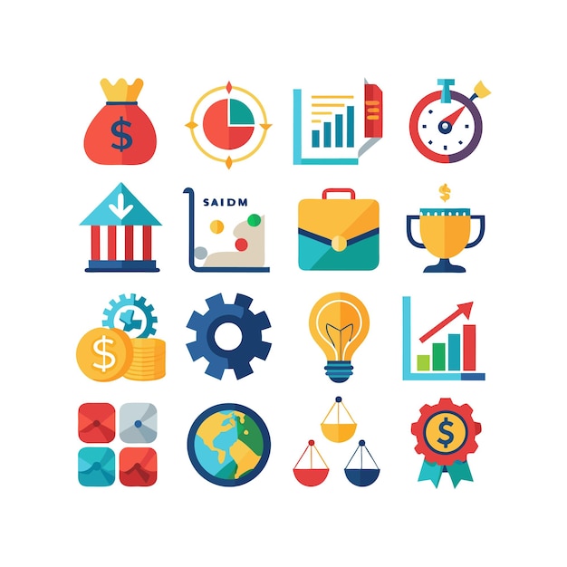 Colección de iconos de negocios y finanzas Ilustración vectorial para documentos, sitios web y aplicaciones