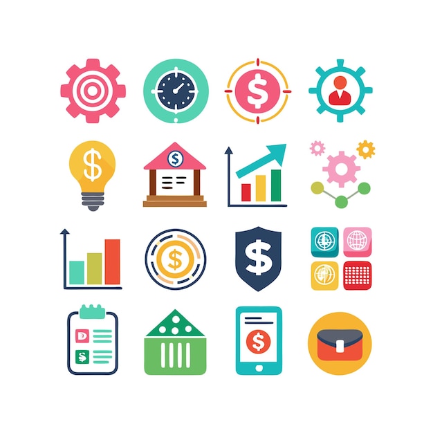 Colección de iconos de negocios y finanzas Ilustración vectorial para documentos, sitios web y aplicaciones