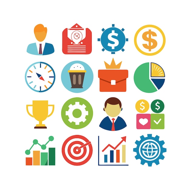 Colección de iconos de negocios y finanzas Ilustración vectorial para documentos, sitios web y aplicaciones