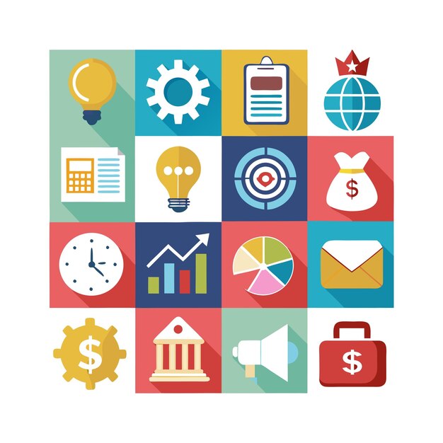 Colección de iconos de negocios y finanzas Ilustración vectorial para documentos, sitios web y aplicaciones