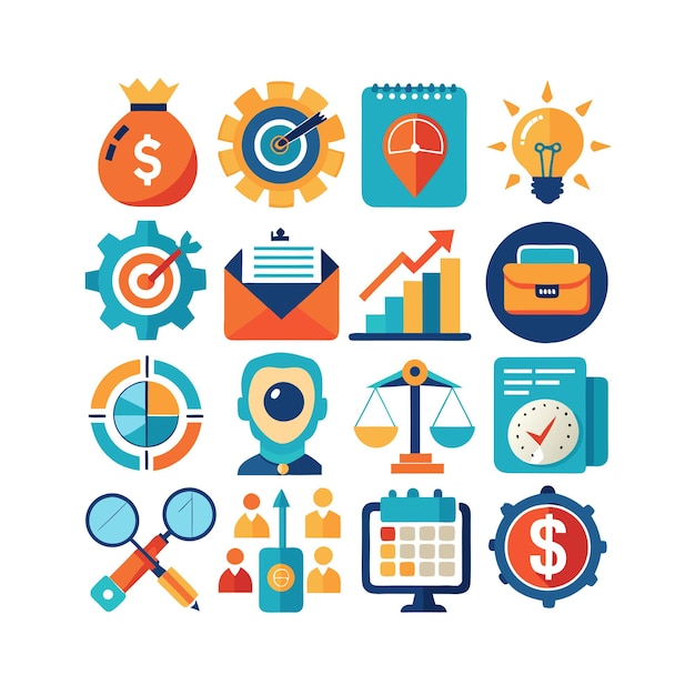 Colección de iconos de negocios y finanzas Ilustración vectorial para documentos, sitios web y aplicaciones