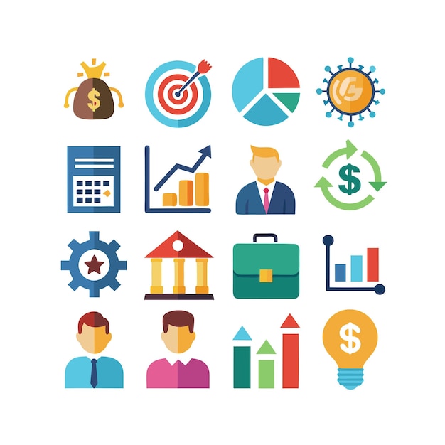 Colección de iconos de negocios y finanzas Ilustración vectorial para documentos, sitios web y aplicaciones