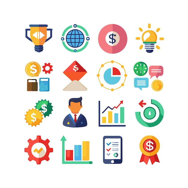 Colección de iconos de negocios y finanzas Ilustración vectorial para documentos, sitios web y aplicaciones
