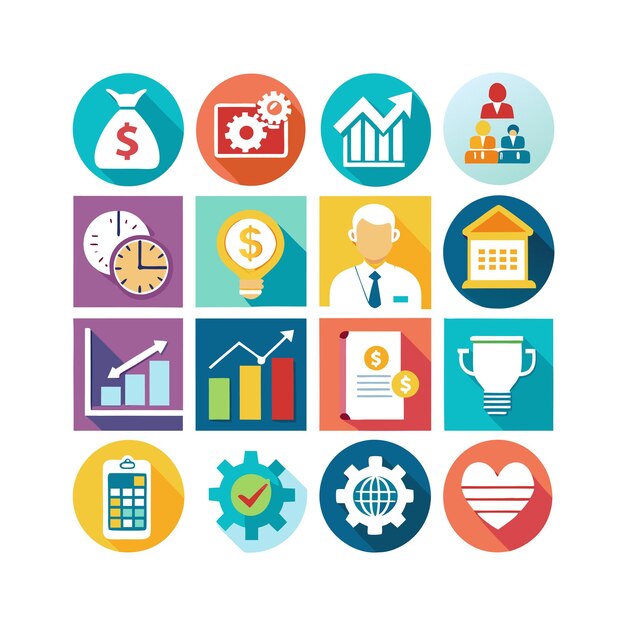 Colección de iconos de negocios y finanzas Ilustración vectorial para documentos, sitios web y aplicaciones