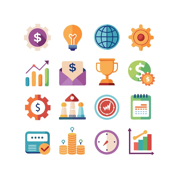 Colección de iconos de negocios y finanzas Ilustración vectorial para documentos, sitios web y aplicaciones