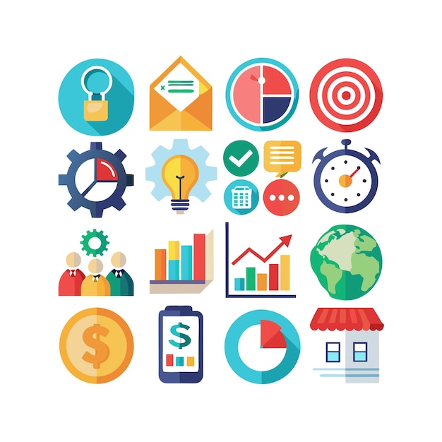 Colección de iconos de negocios y finanzas Ilustración vectorial para documentos, sitios web y aplicaciones