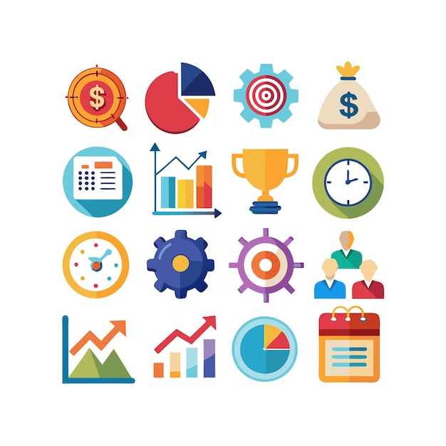 Colección de iconos de negocios y finanzas Ilustración vectorial para documentos, sitios web y aplicaciones