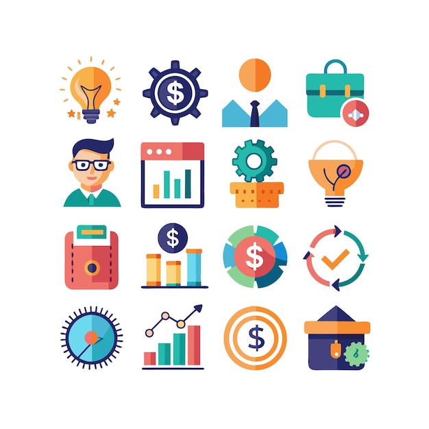 Colección de iconos de negocios y finanzas Ilustración vectorial para documentos, sitios web y aplicaciones