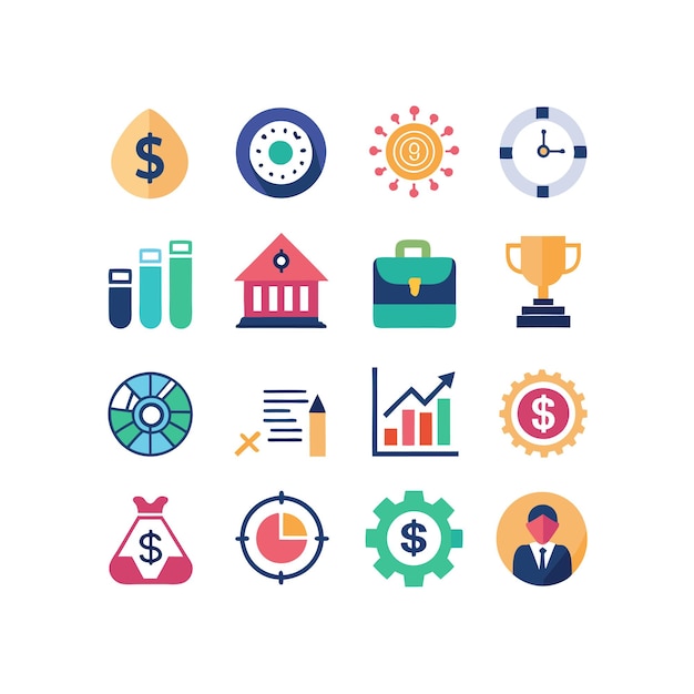 Colección de iconos de negocios y finanzas Ilustración vectorial para documentos, sitios web y aplicaciones