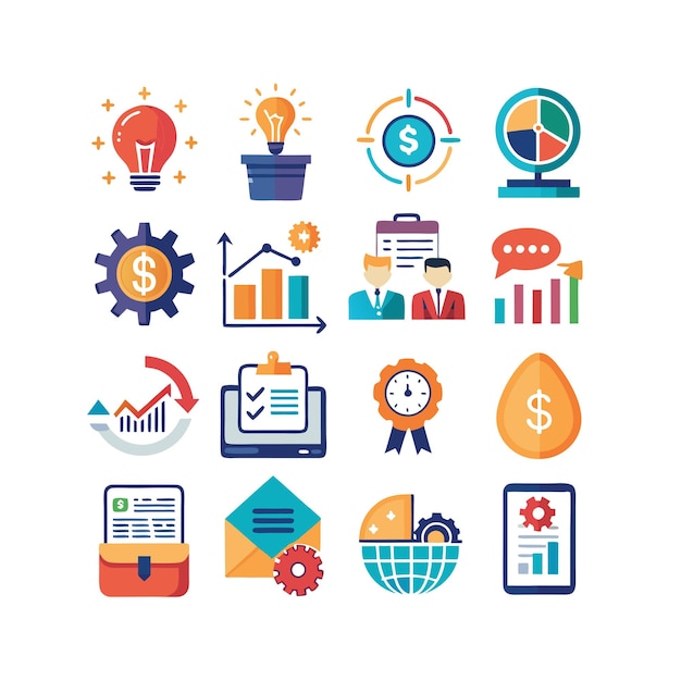 Colección de iconos de negocios y finanzas Ilustración vectorial para documentos, sitios web y aplicaciones