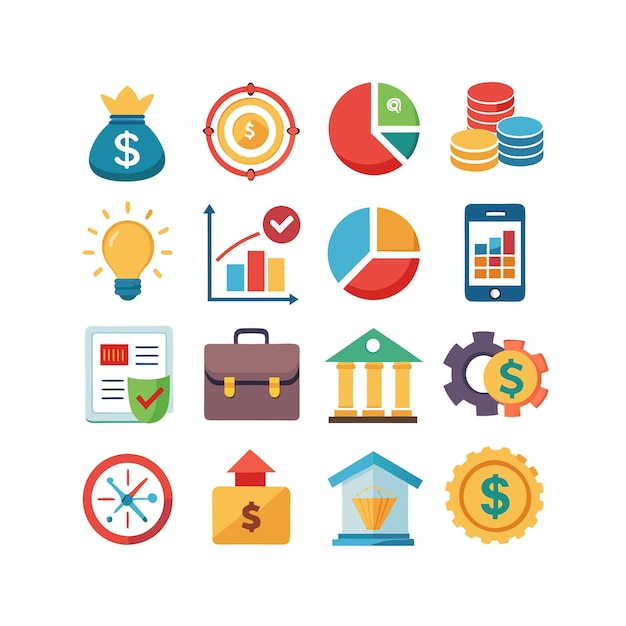 Colección de iconos de negocios y finanzas Ilustración vectorial para documentos, sitios web y aplicaciones