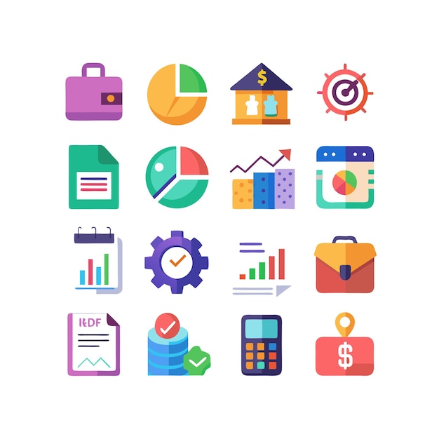Colección de iconos de negocios y finanzas Ilustración vectorial para documentos, sitios web y aplicaciones