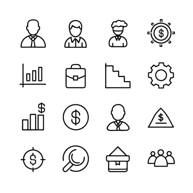 Colección de iconos de negocios y finanzas Ilustración vectorial para documentos, sitios web y aplicaciones