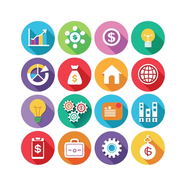 Colección de iconos de negocios y finanzas Ilustración vectorial para documentos, sitios web y aplicaciones