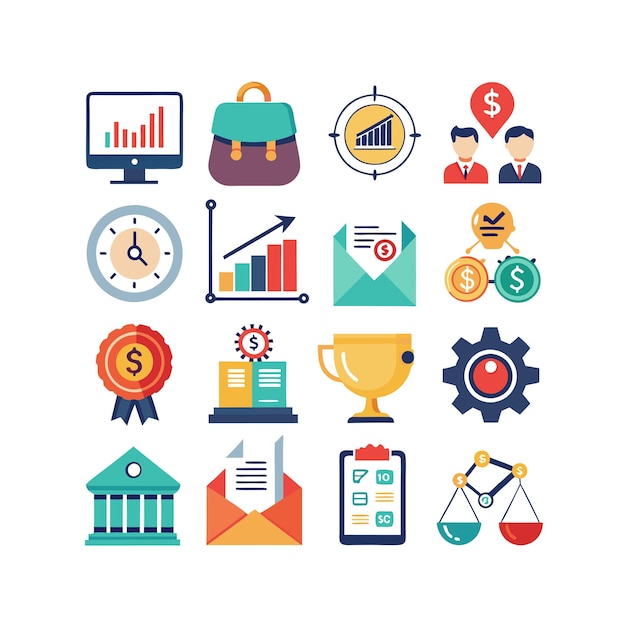 Colección de iconos de negocios y finanzas Ilustración vectorial para documentos, sitios web y aplicaciones