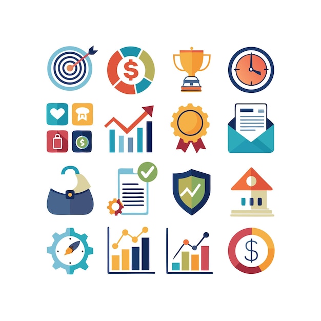 Colección de iconos de negocios y finanzas Ilustración vectorial para documentos, sitios web y aplicaciones