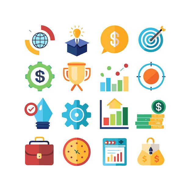Colección de iconos de negocios y finanzas Ilustración vectorial para documentos, sitios web y aplicaciones