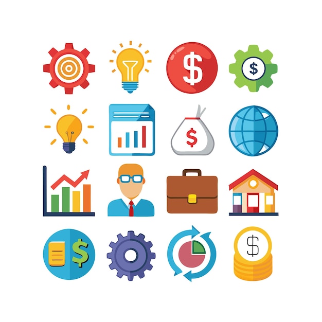 Colección de iconos de negocios y finanzas Ilustración vectorial para documentos, sitios web y aplicaciones