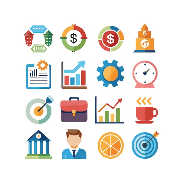 Colección de iconos de negocios y finanzas Ilustración vectorial para documentos, sitios web y aplicaciones