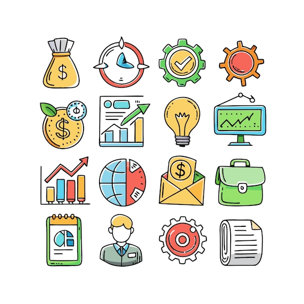 Colección de iconos de negocios y finanzas Ilustración vectorial para documentos, sitios web y aplicaciones