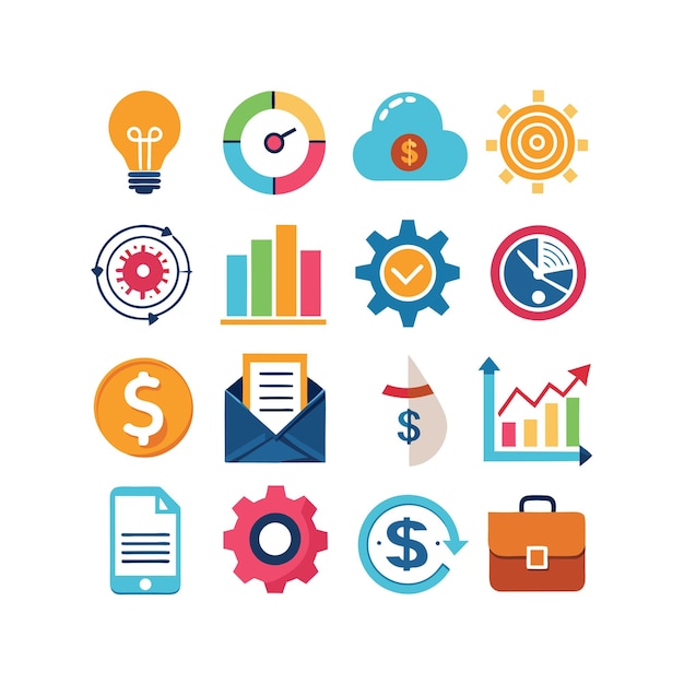 Colección de iconos de negocios y finanzas Ilustración vectorial para documentos, sitios web y aplicaciones
