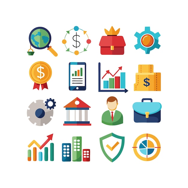 Colección de iconos de negocios y finanzas Ilustración vectorial para documentos, sitios web y aplicaciones
