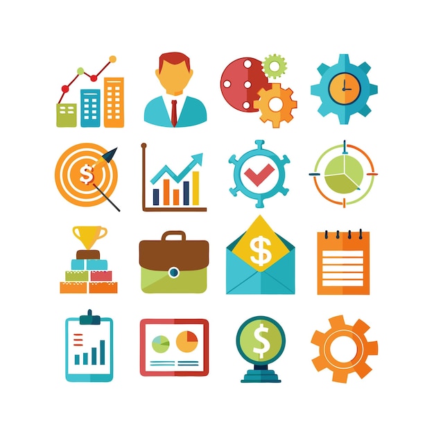 Colección de iconos de negocios y finanzas Ilustración vectorial para documentos, sitios web y aplicaciones