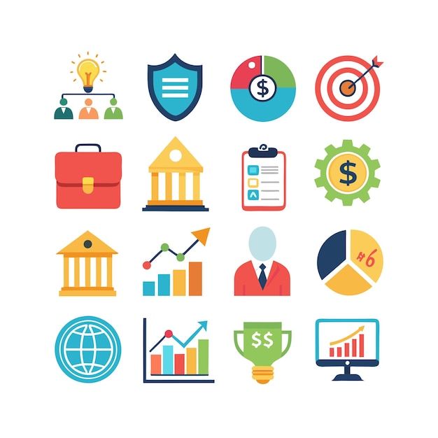 Colección de iconos de negocios y finanzas Ilustración vectorial para documentos, sitios web y aplicaciones