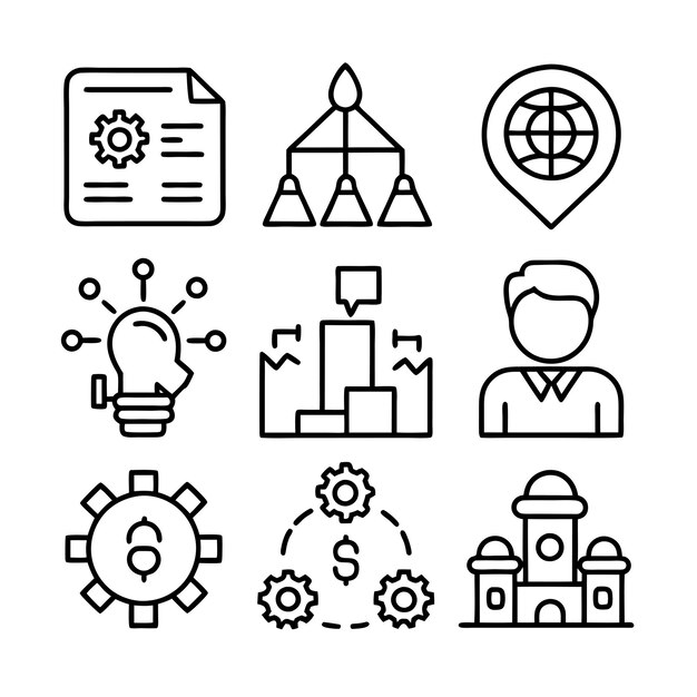 Colección de iconos de negocios y finanzas Ilustración vectorial para documentos, sitios web y aplicaciones