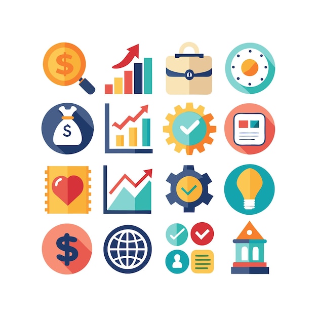 Colección de iconos de negocios y finanzas Ilustración vectorial para documentos, sitios web y aplicaciones