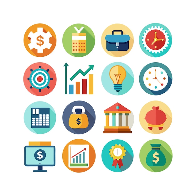 Colección de iconos de negocios y finanzas Ilustración vectorial para documentos, sitios web y aplicaciones