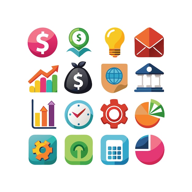 Colección de iconos de negocios y finanzas Ilustración vectorial para documentos, sitios web y aplicaciones