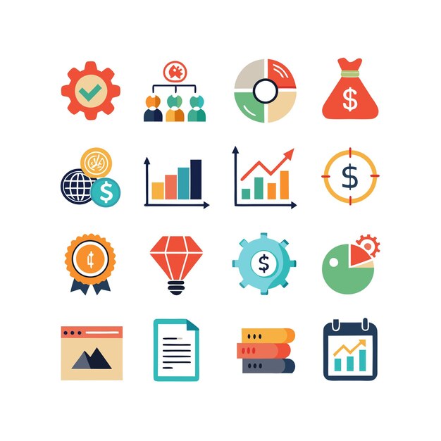 Colección de iconos de negocios y finanzas Ilustración vectorial para documentos, sitios web y aplicaciones