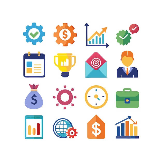 Colección de iconos de negocios y finanzas Ilustración vectorial para documentos, sitios web y aplicaciones