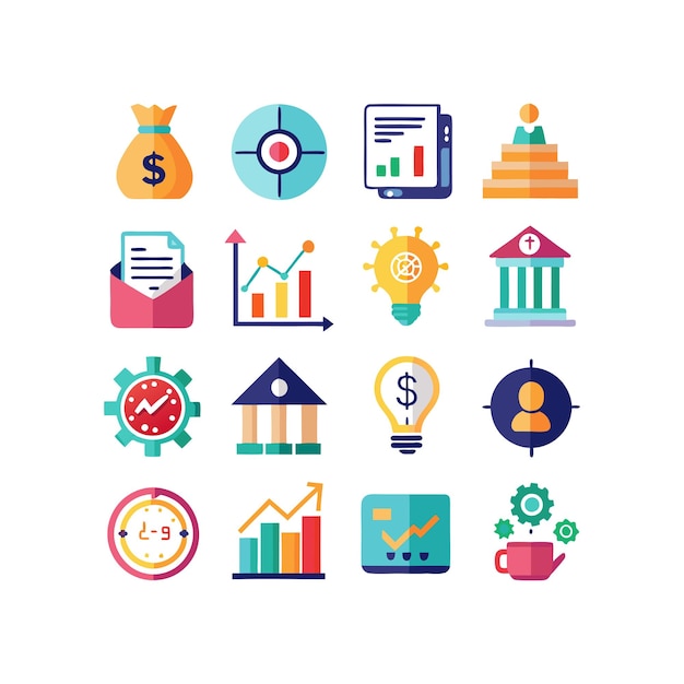 Colección de iconos de negocios y finanzas Ilustración vectorial para documentos, sitios web y aplicaciones