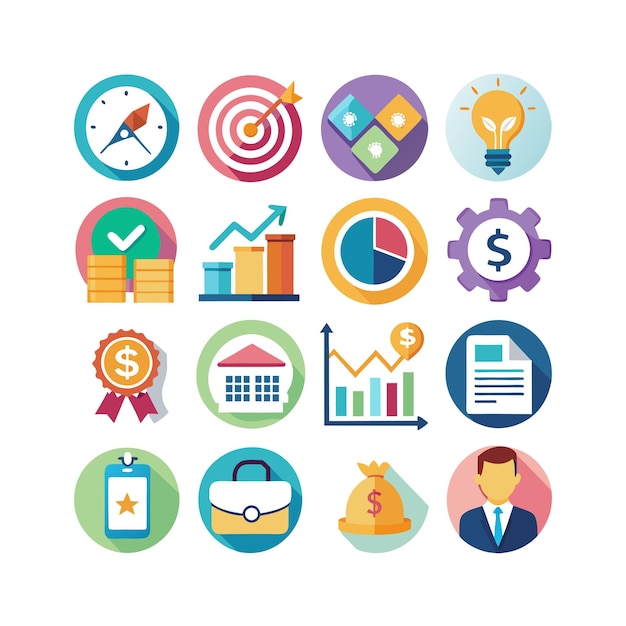 Colección de iconos de negocios y finanzas Ilustración vectorial para documentos, sitios web y aplicaciones