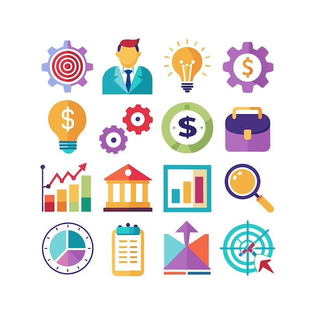 Colección de iconos de negocios y finanzas Ilustración vectorial para documentos, sitios web y aplicaciones