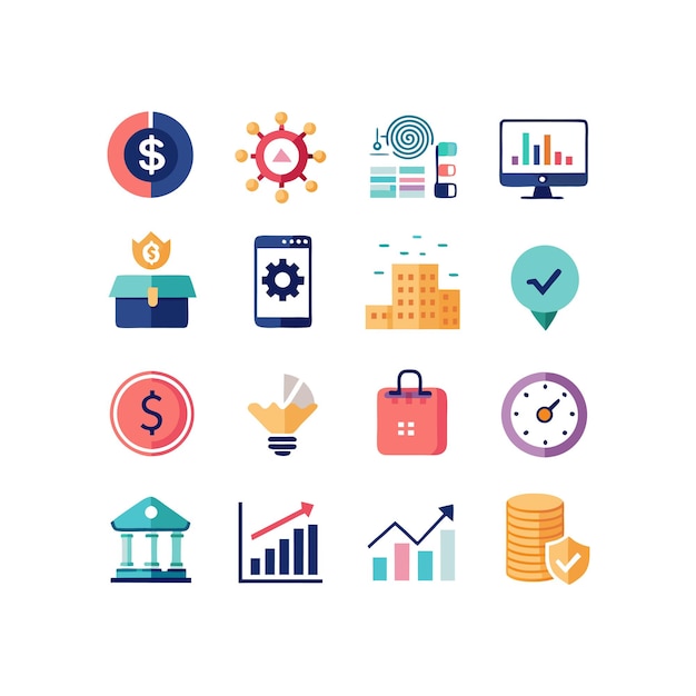 Colección de iconos de negocios y finanzas Ilustración vectorial para documentos, sitios web y aplicaciones